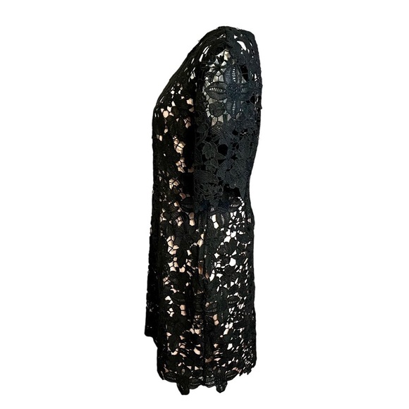 Leslie Fay Black Lace Dress Floral Sheath Round Neck Midi with Pink Slip-Size 8 - Picture 7 of 14
